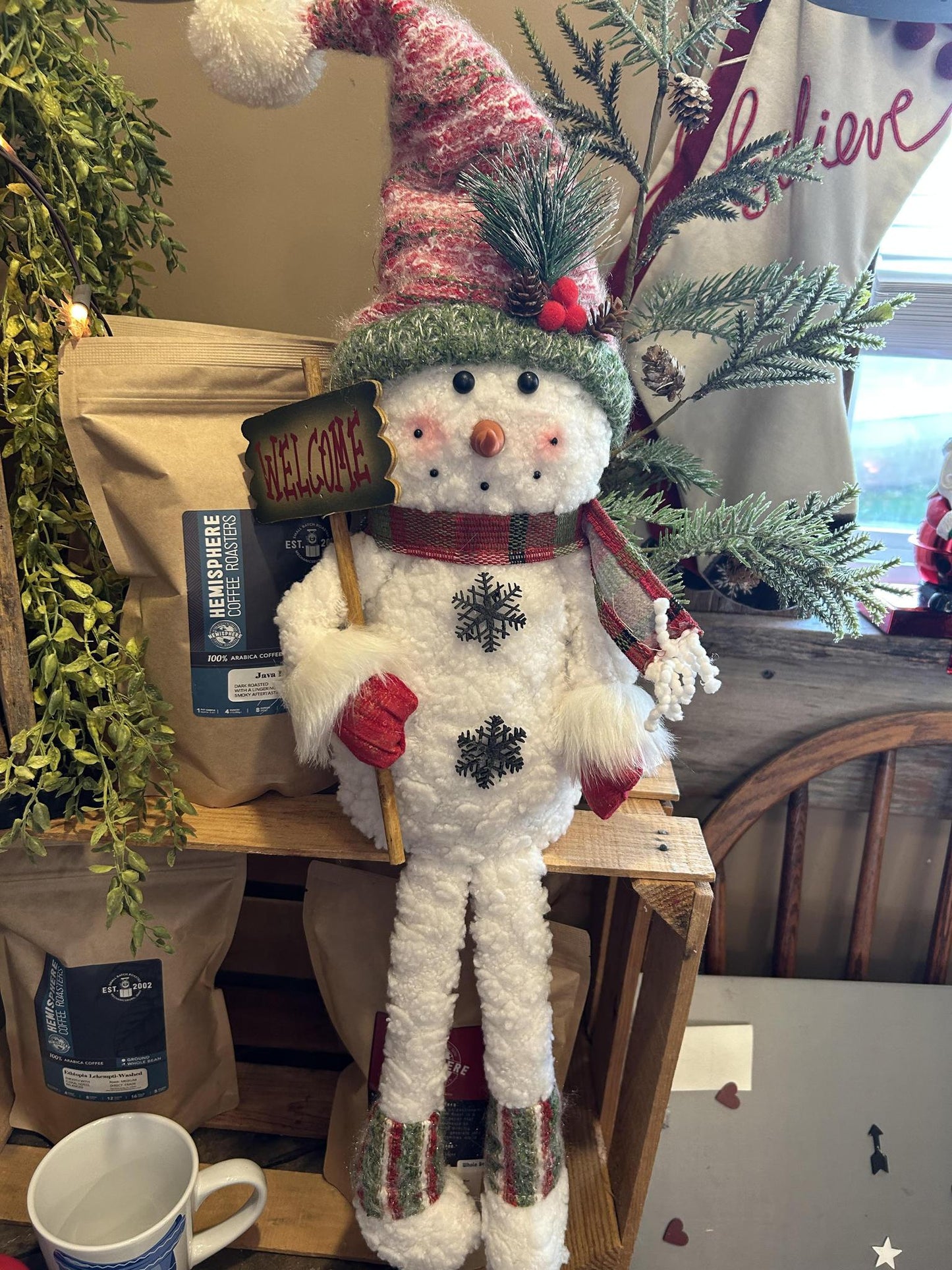 Welcome Snowman Sitter With Dangle Legs