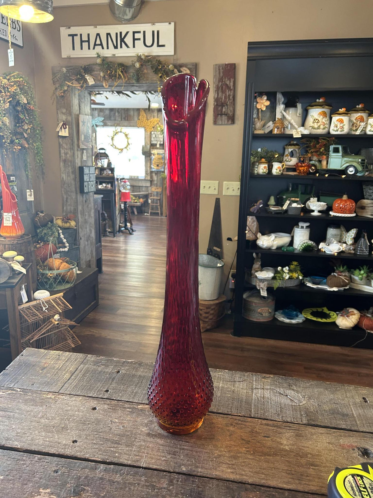 Fenton Art Glass Amberina Hobnail Swung Vase