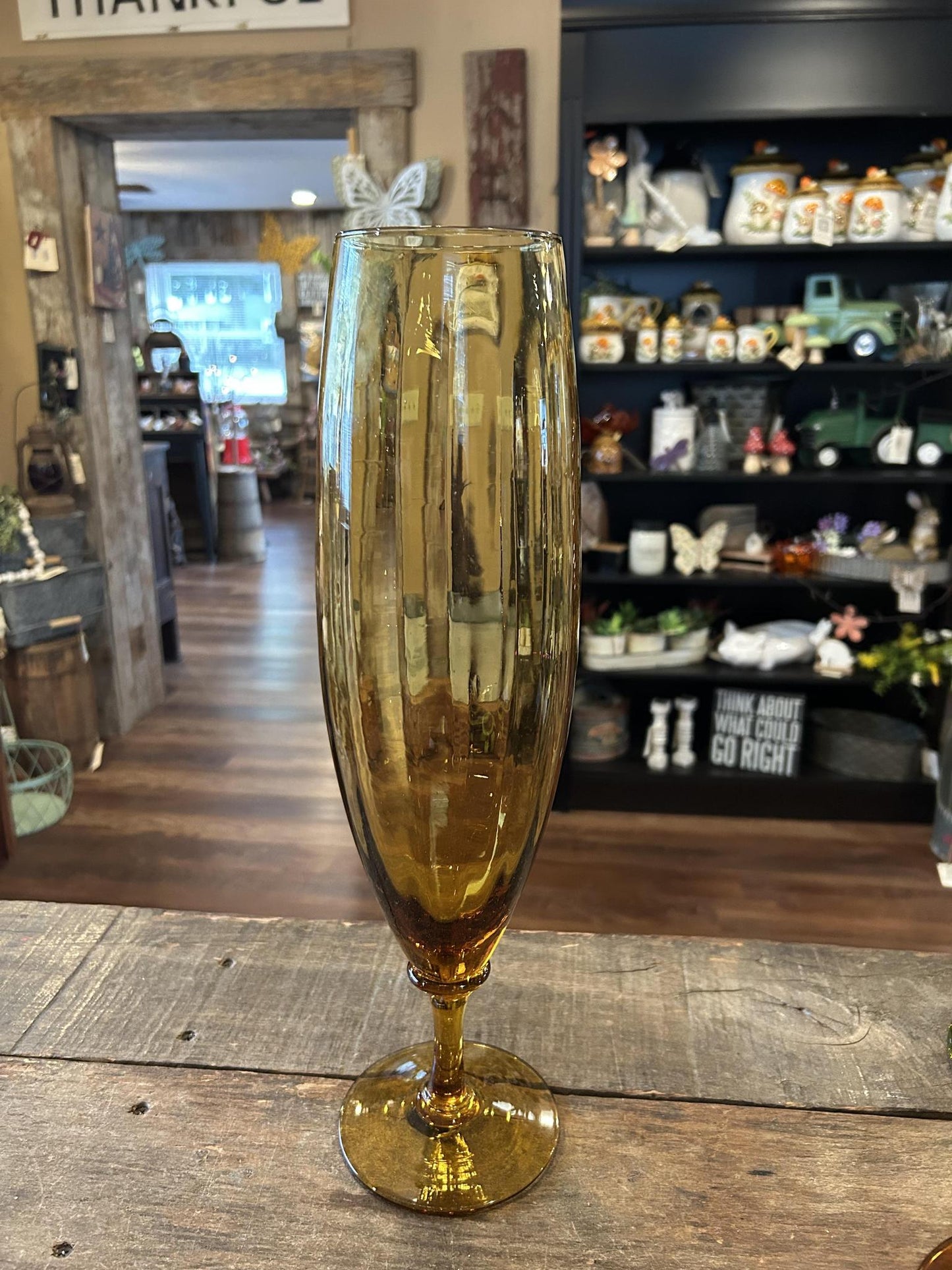 Mid Century Modern Empoli Amber Optic Glass Pedestal Vase