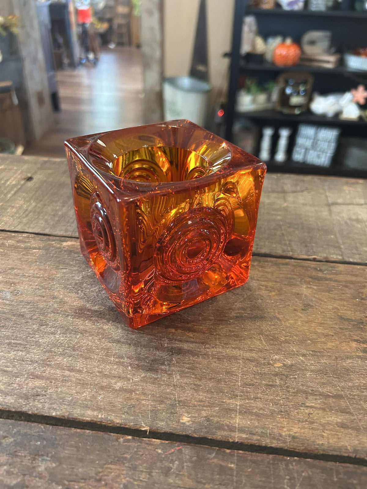 Viking Glass Bullseye Glimmer Cube Candle Holder Set of 2