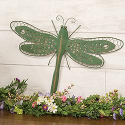 Distressed Green Metal Wall Dragonfly