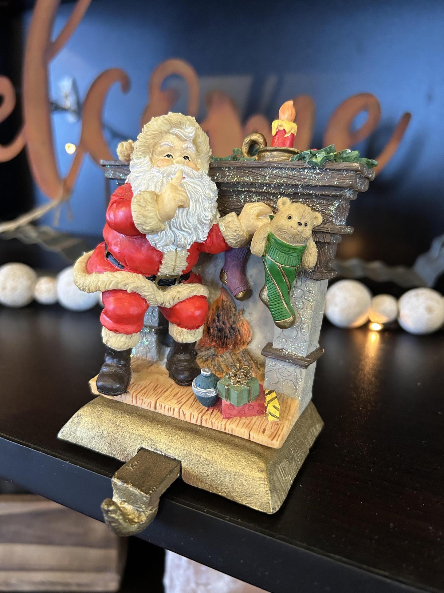 Vintage Santa At Fireplace Stocking Holder