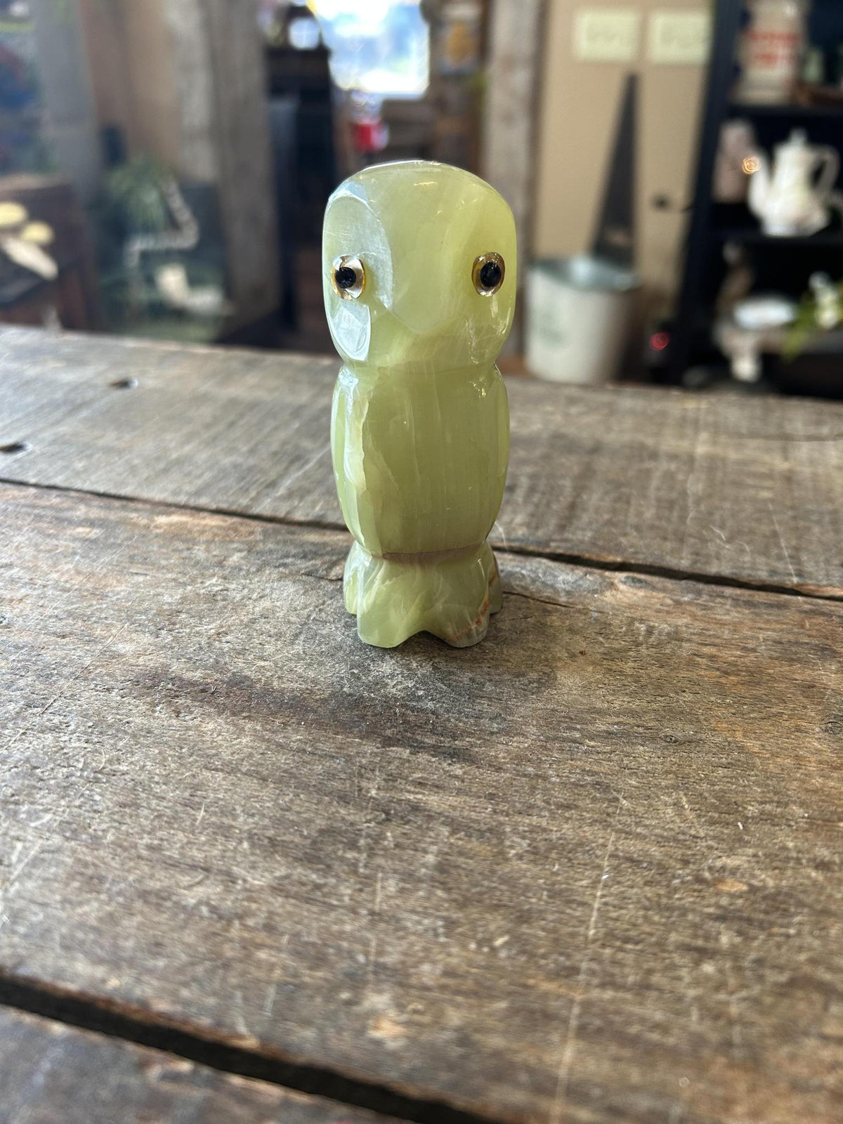 Vintage Hand-Carved Green Onyx Owl Figurine