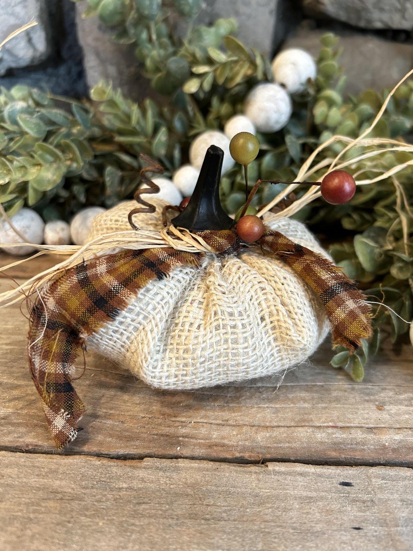 Small Cream Burlap Pumpkin