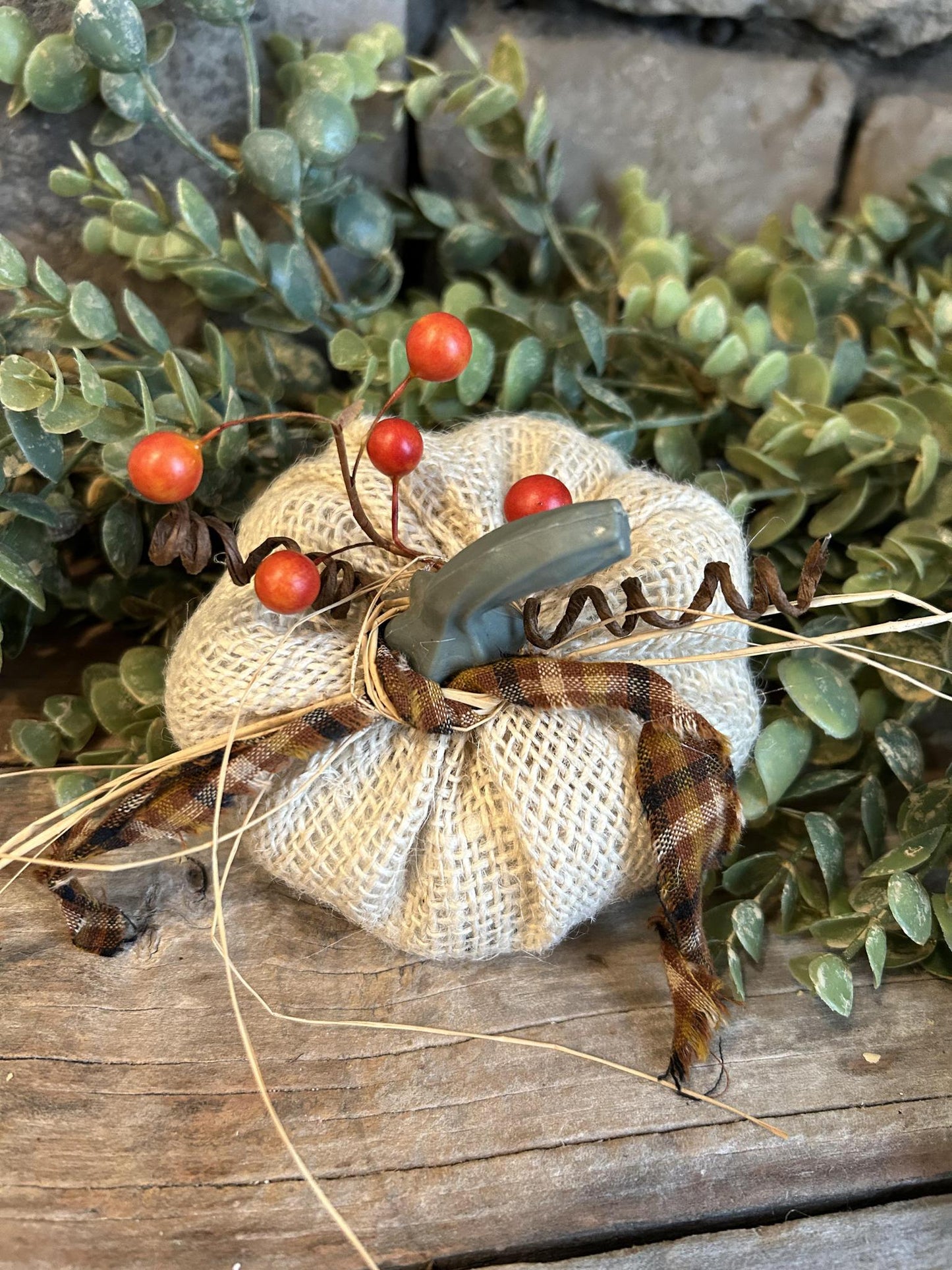 Small Cream Burlap Pumpkin