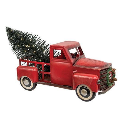 Red Metal Truck With Lighted Tree
