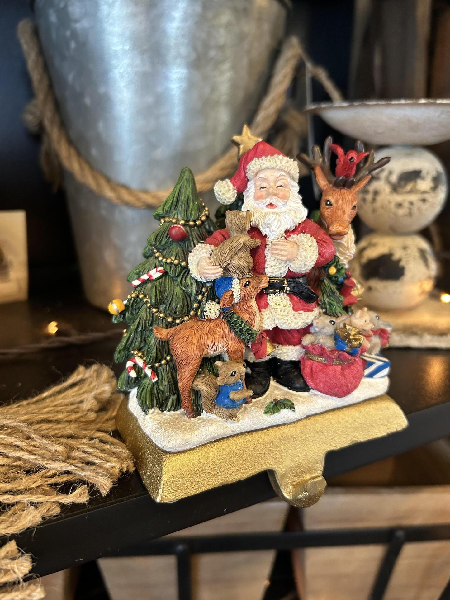 Vintage Santa With Woodland Creatures Stocking Holder