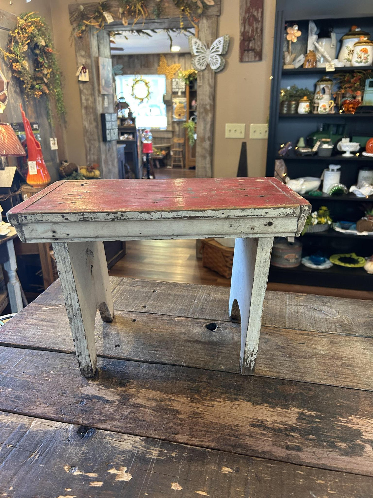 Vintage Primitive Handmade Wooden Step Stool