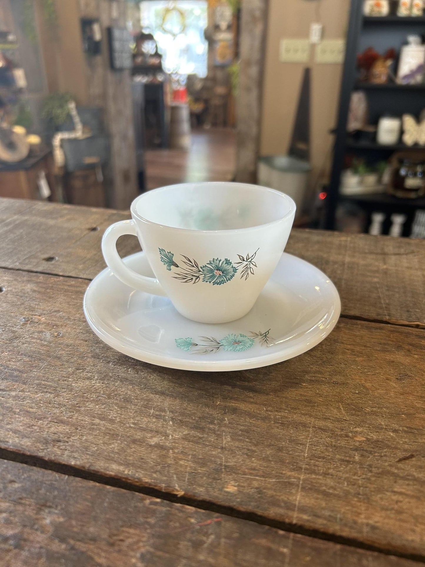 Vintage Fire-King Bonnie Blue Carnation Cup & Saucer – Boutonniere Floral Pattern