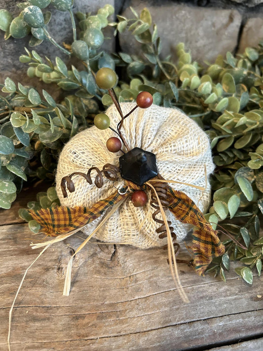 Small Cream Burlap Pumpkin