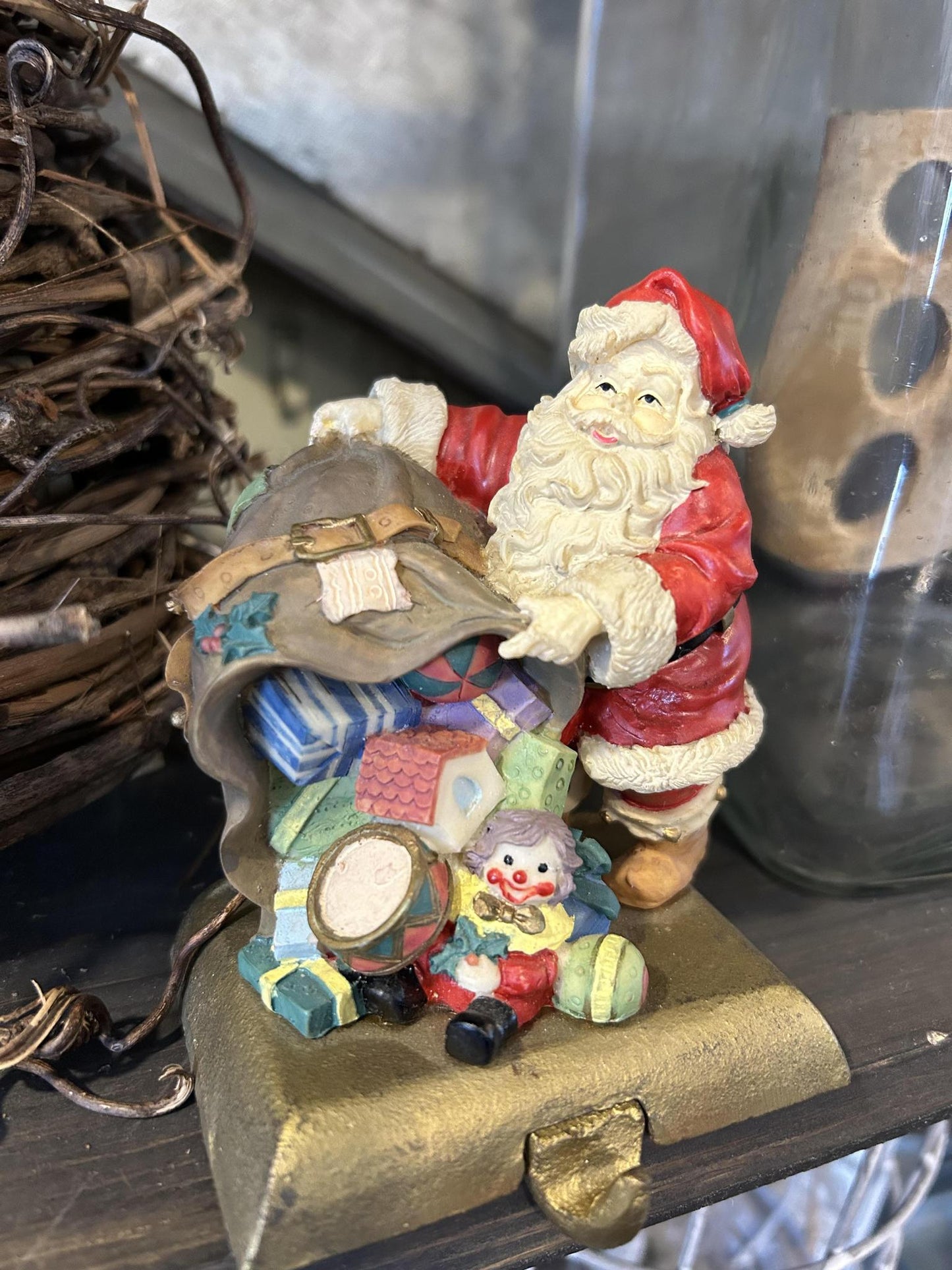 Vintage Santa With Bag Of Toys Stocking Holder