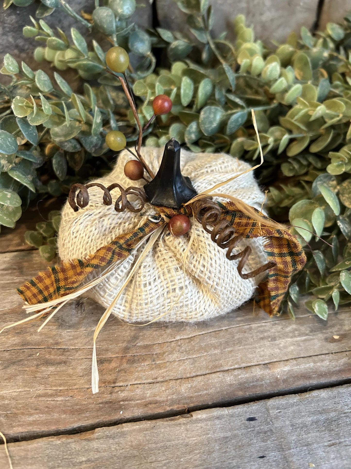 Small Cream Burlap Pumpkin