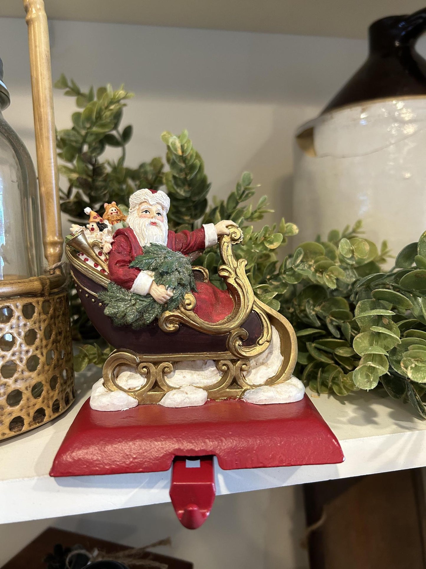 Vintage Santa In Sleigh Stocking Holder