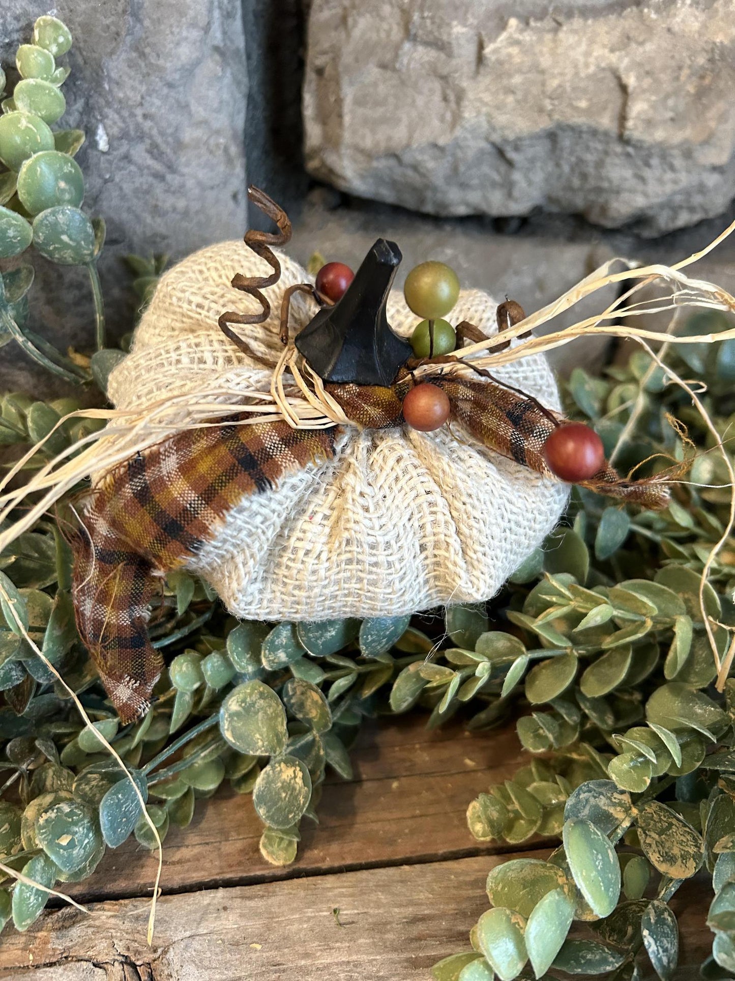 Small Cream Burlap Pumpkin