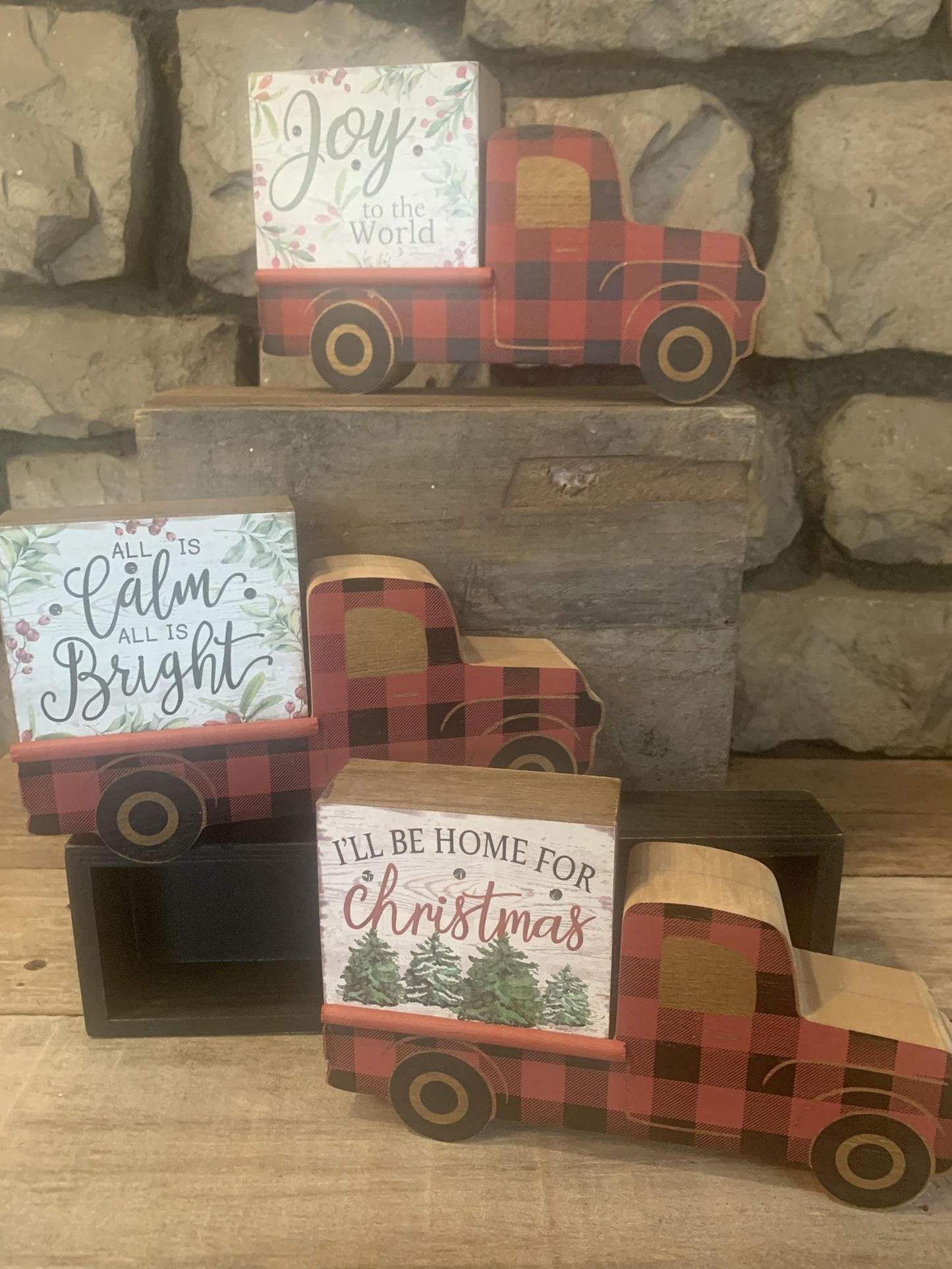 Buffalo Plaid LED Christmas Block Truck