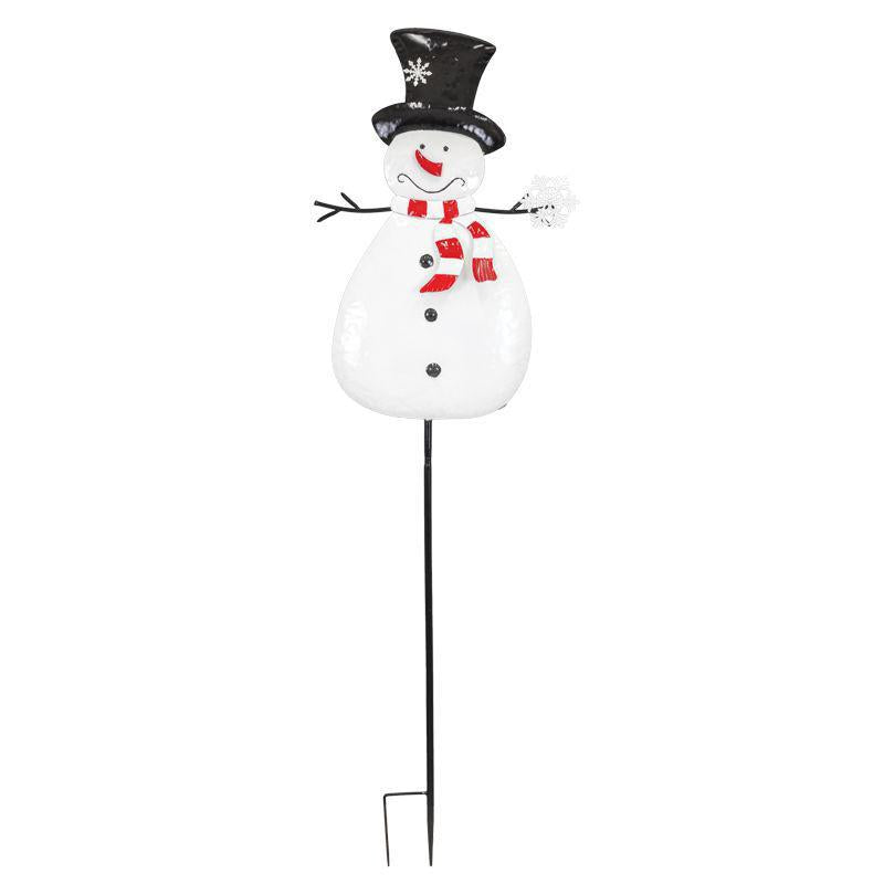 Mint Stripe Scarf Snowman Stake