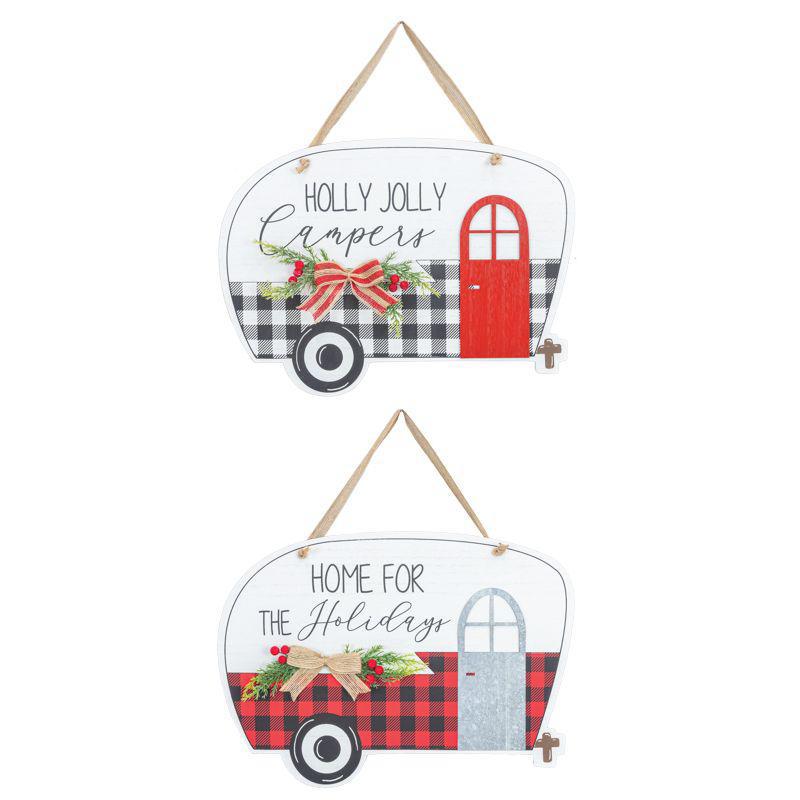 Plaid Christmas Camper Sign