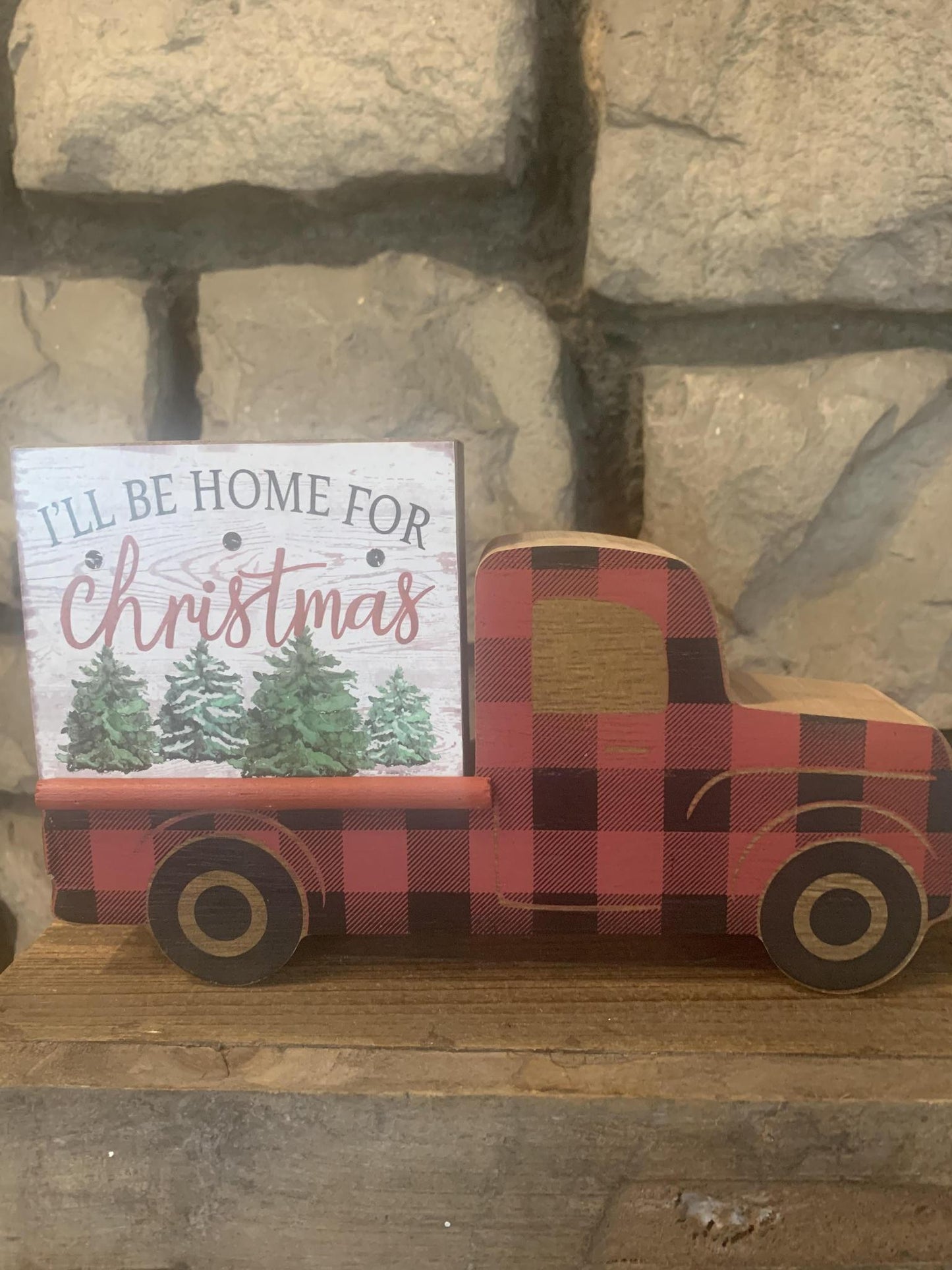 Buffalo Plaid LED Christmas Block Truck