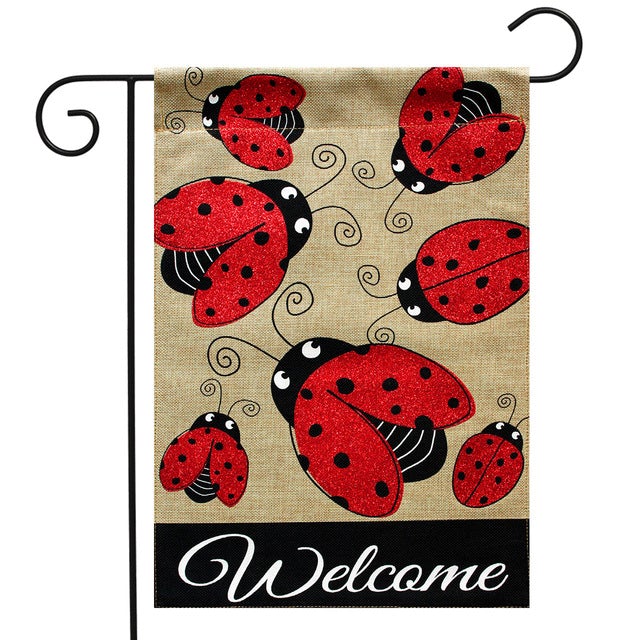 Garden Flag Ladybug Gathering Burlap