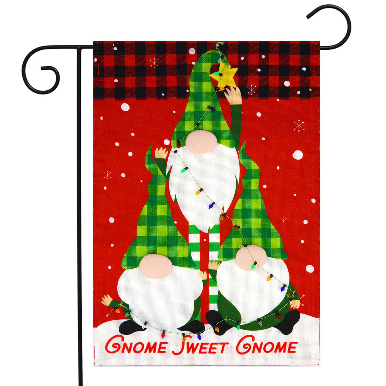 Gnome Tree Burlap Garden Flag