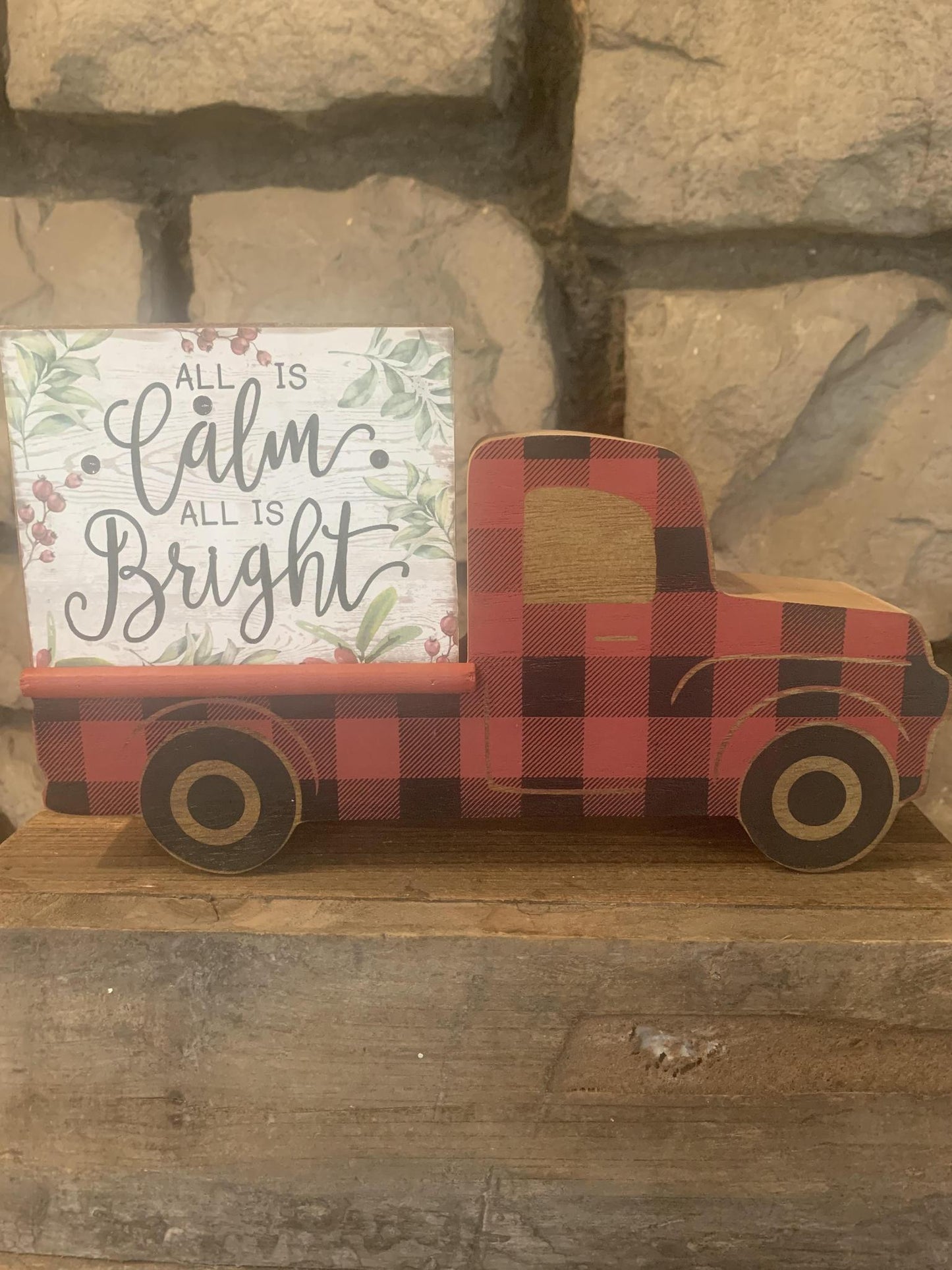 Buffalo Plaid LED Christmas Block Truck