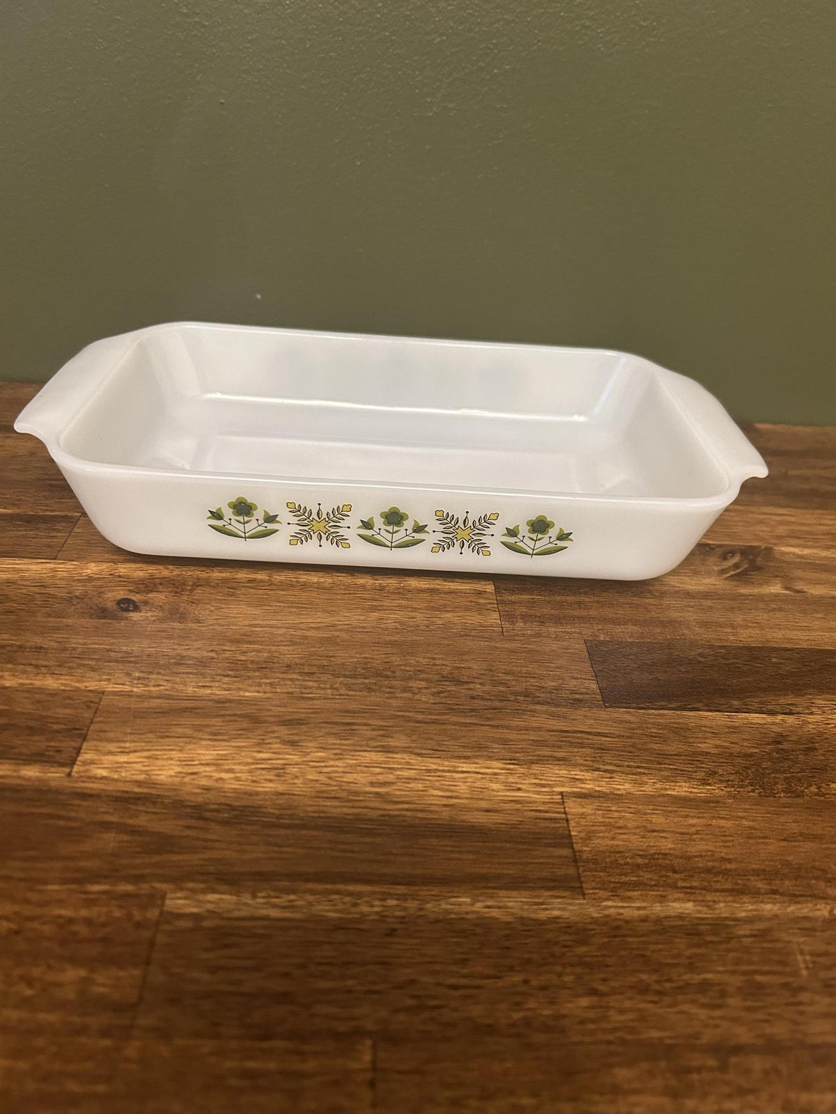 Fire-King Meadow Green Baking Dish
