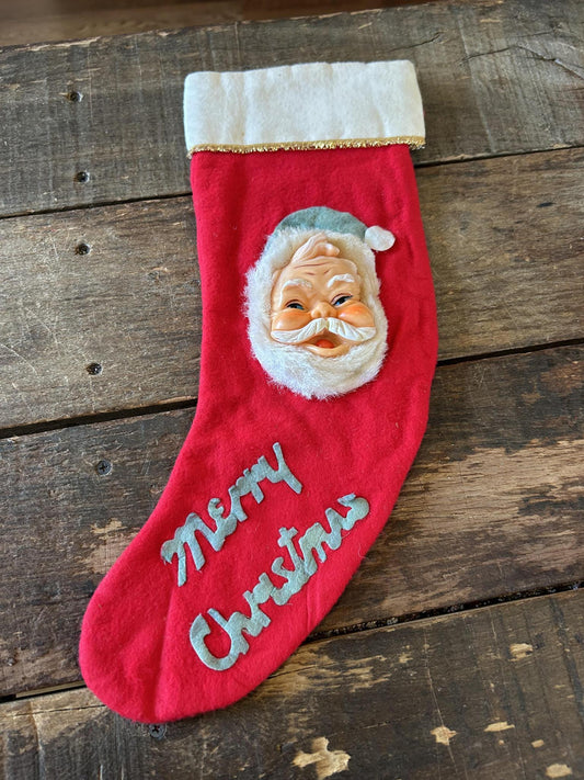 Vintage Christmas Santa Face Stocking