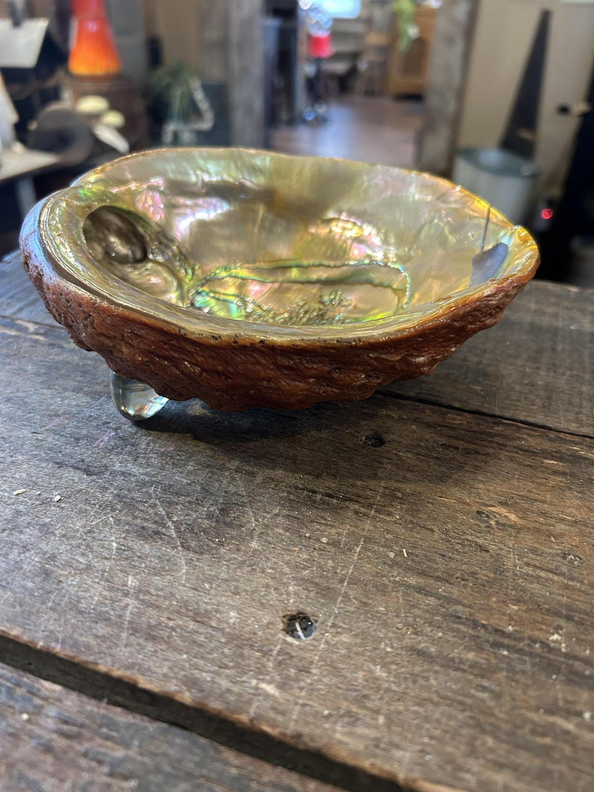 Vintage MCM Red Abalone Shell Footed Bowl