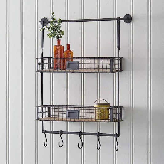 Double Shelf Organizer With Five Hooks