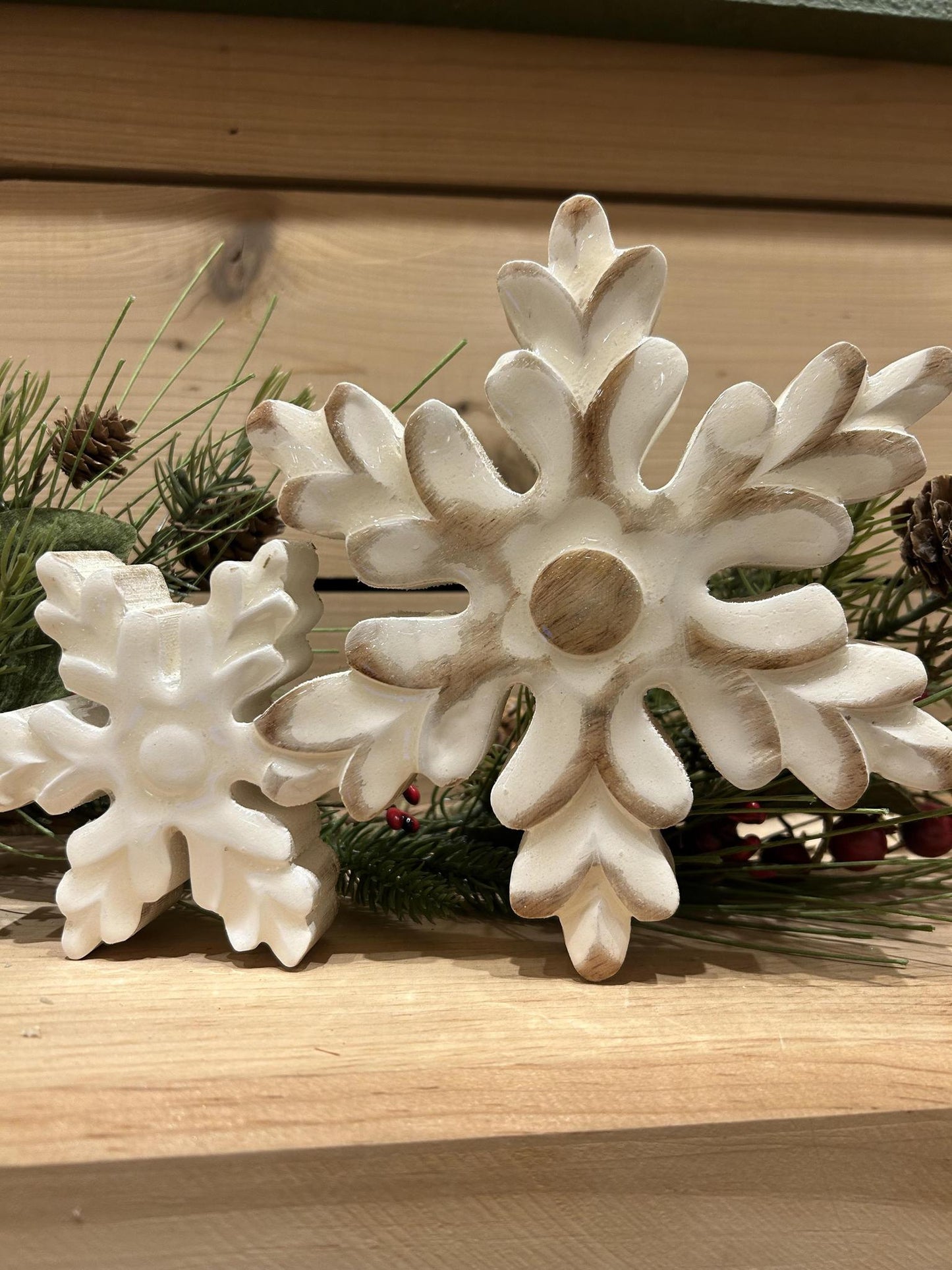 White Enamel Wooden Snowflake