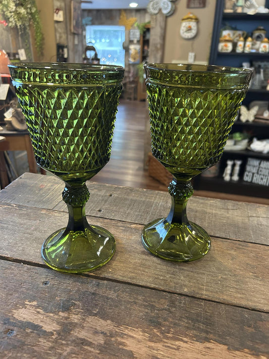 Vintage Indiana Glass Diamond Point Pedestal Compote Urns - Set of 2