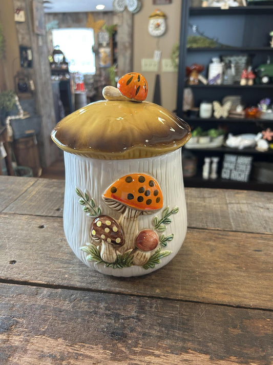 CRACKED -Sears and Roebuck Co. Merry Mushroom Flour/Cookie Jar Canister - CRACKED