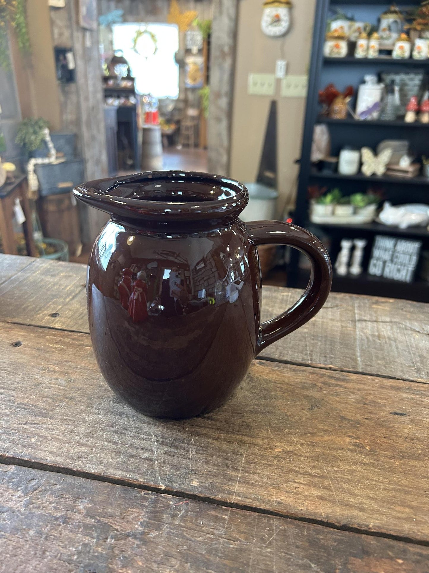 Vintage Brown Glaze Redware Pitcher