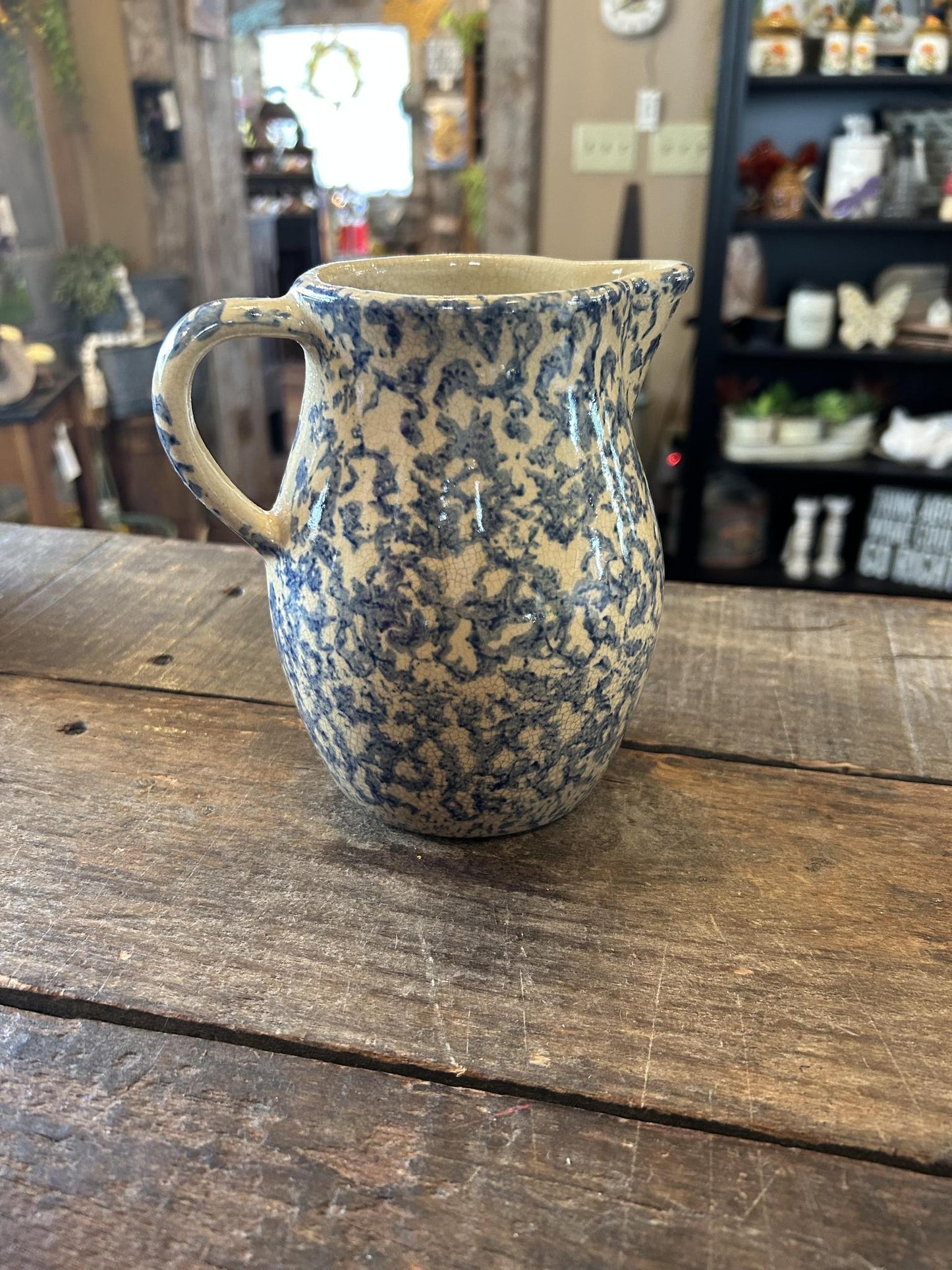 Ransbottom Pottery Company Blue Spongeware Pitcher