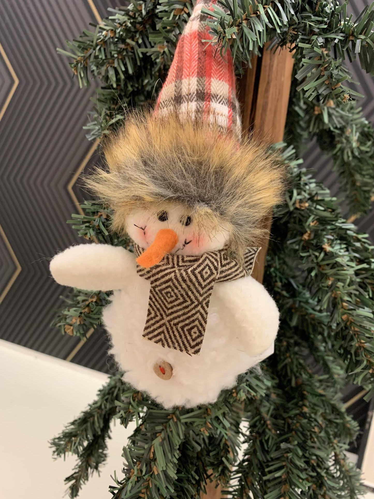 Plaid Stocking Hat Snowman Ornament