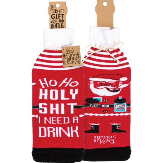 Ho Ho Ho Holy Shit I Need A Drink Wine Bottle Sock