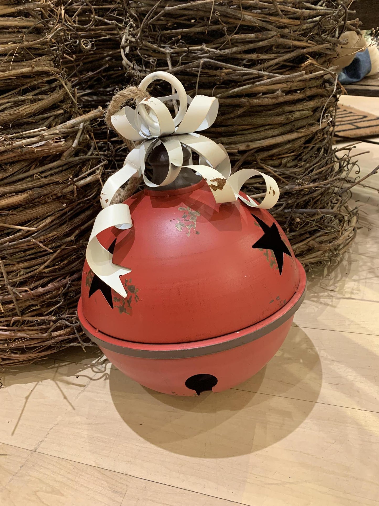 Large Red Bell With Metal Ribbons