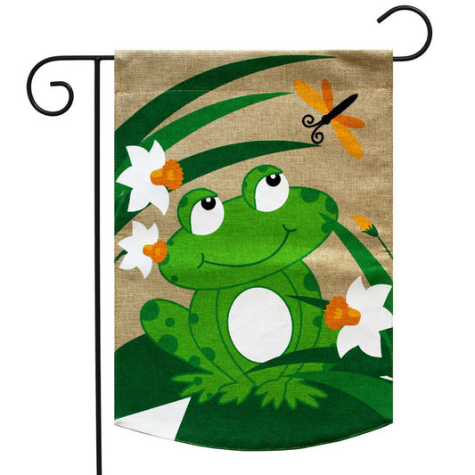 Garden Flag - Happy Frog Burlap