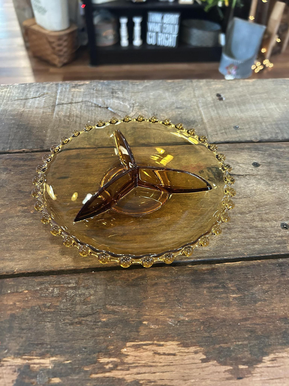 Amber Glass Divided Relish Tray