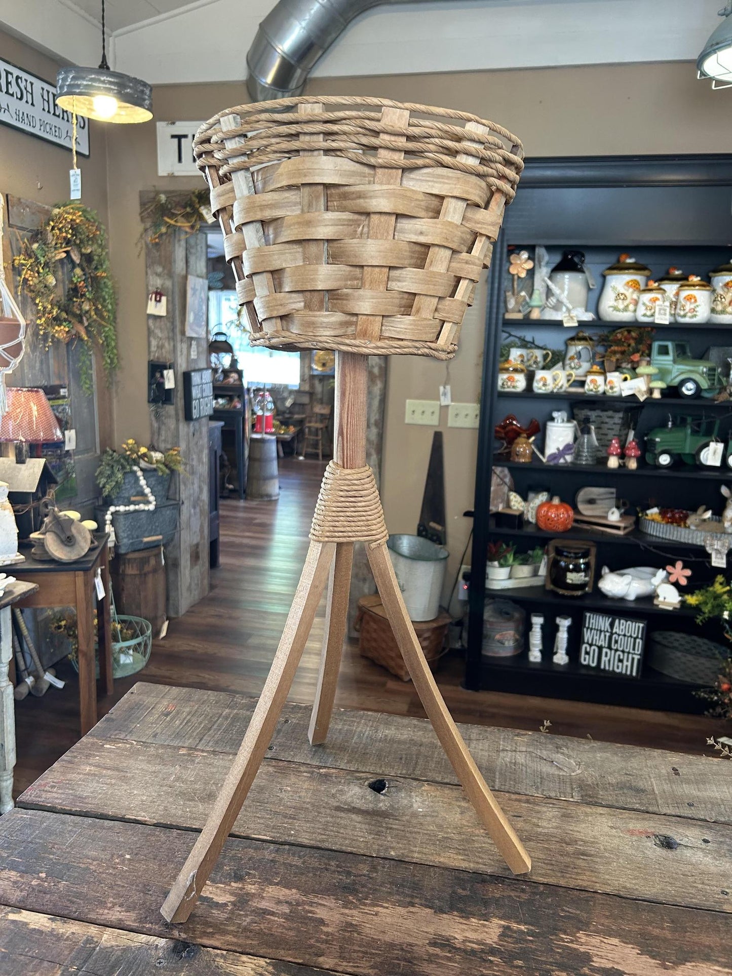 Vintage Woven Splint Plant Stand - Tripod