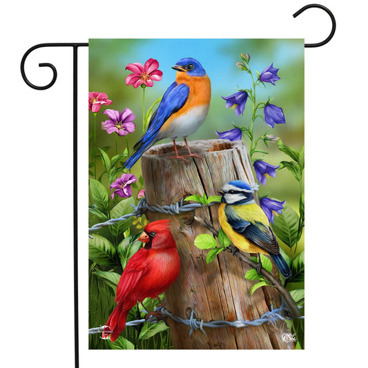 Garden Flag - Fence Post Birds