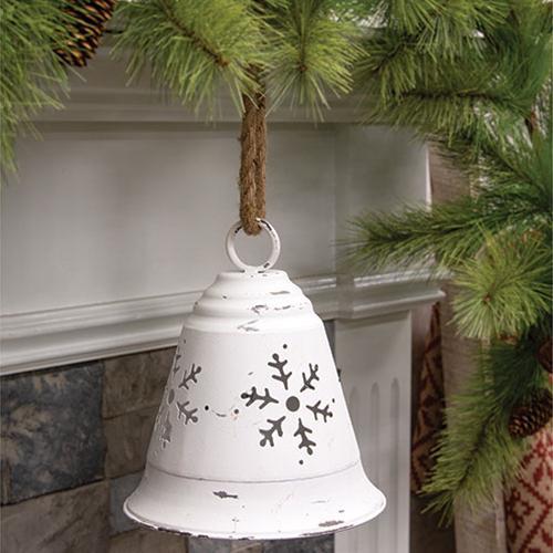 White Metal Bell With Snowflake Cutouts