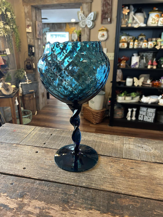 Vintage Empoli Oversized Goblet Vase – Teal/Peacock Blue