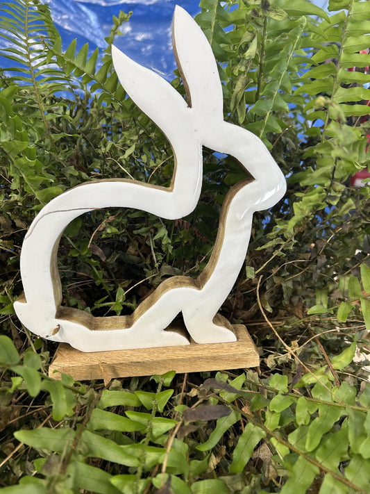 White Enamel Hollow Wooden Bunny