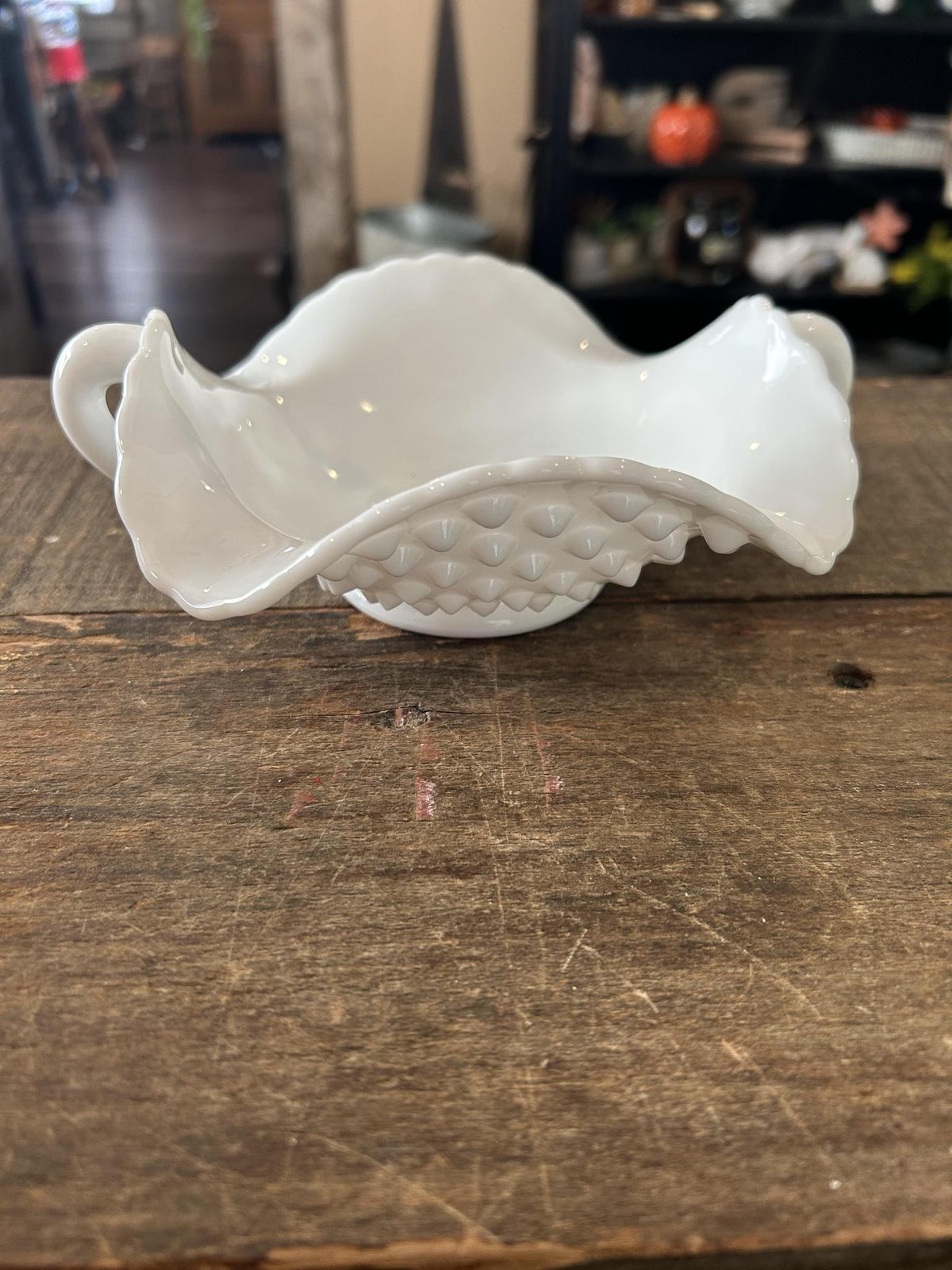 Fenton Hobnail Milk Glass Double-Handled Bon Bon Dish