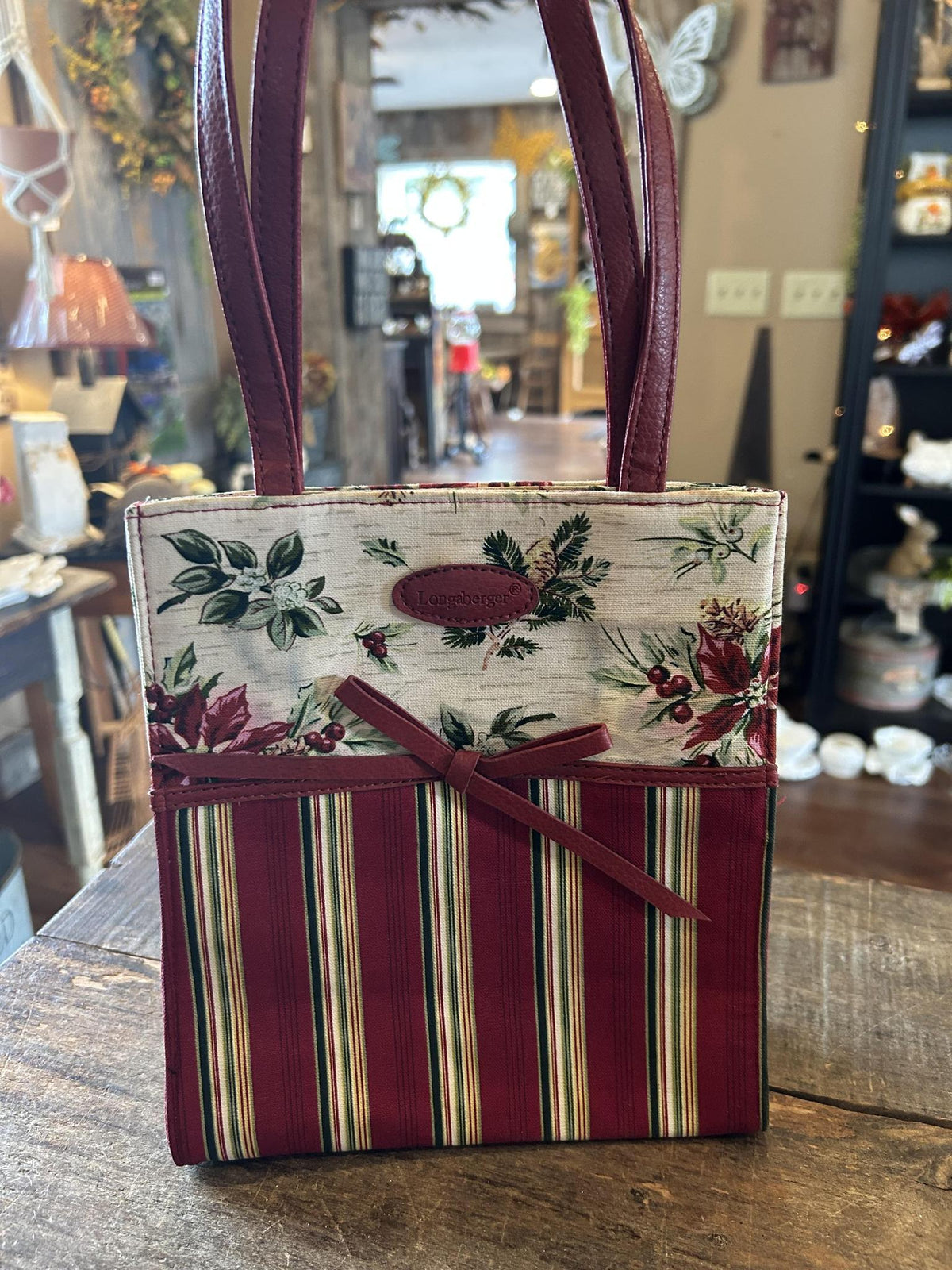 Longaberger Holiday Stripe & Holiday Botanical Gift Bag Tote