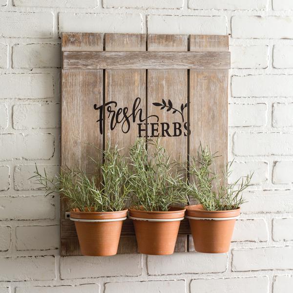 Wooden Fresh Herbs Sign With Three Pots