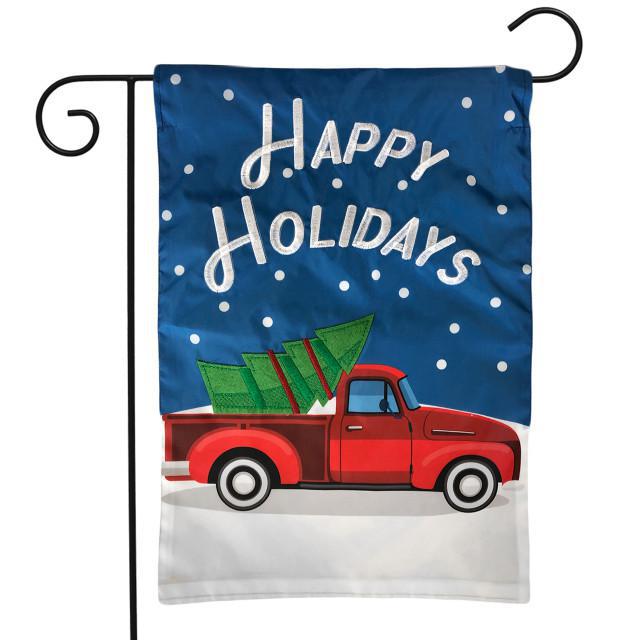 Happy Holidays Truck Applique Garden Flag