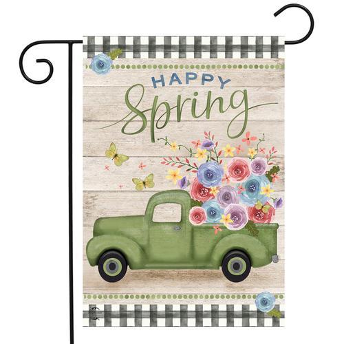 Garden Flag - Happy Spring Pickup Truck