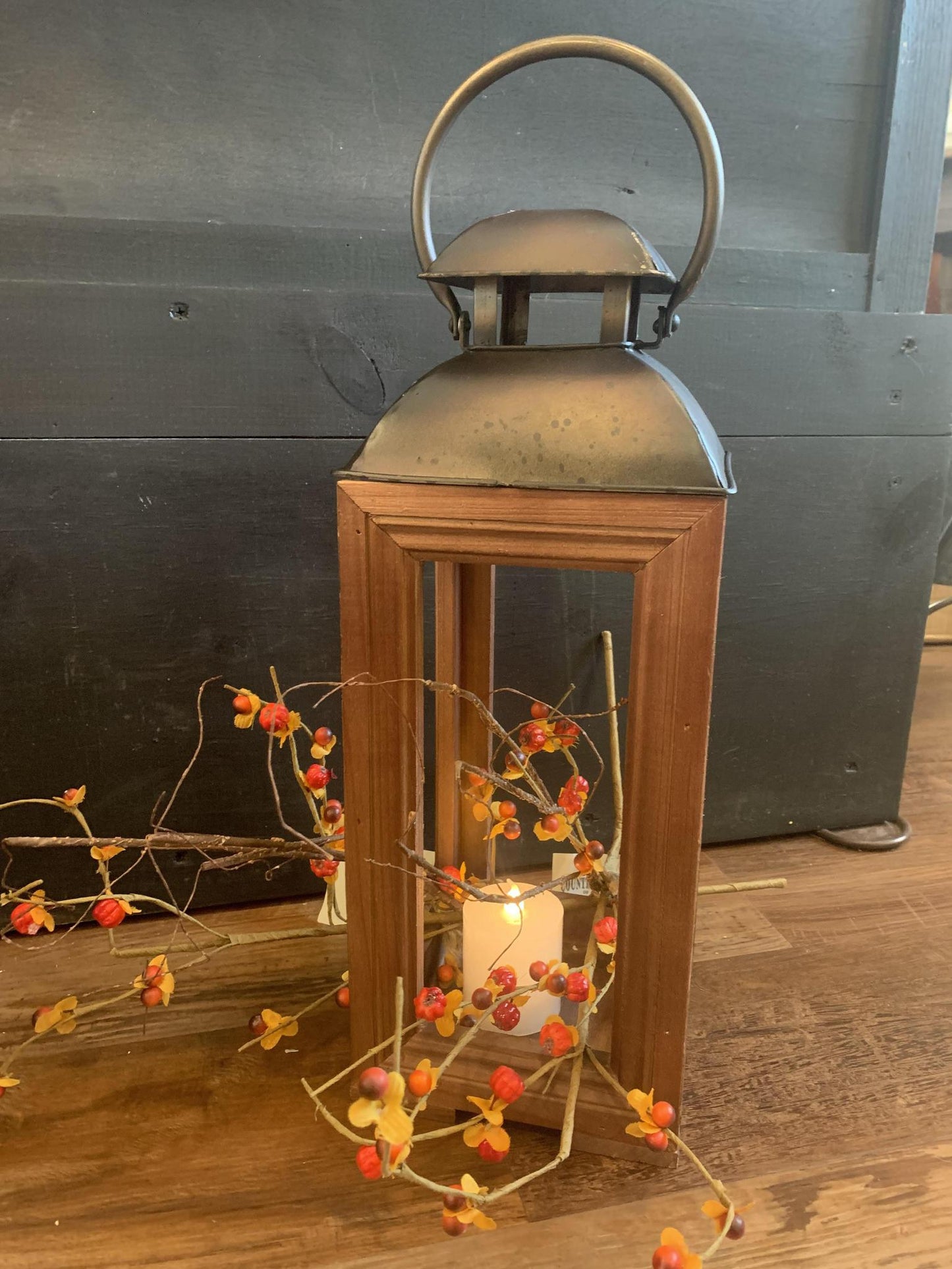Small Wood & Bronze Lantern